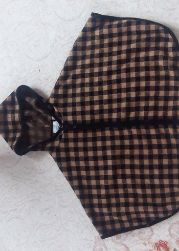 Kız Çocuk Kapüşonlu Kareli Panço - Görsel 9