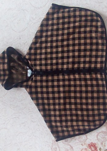 Kız Çocuk Kapüşonlu Kareli Panço - Görsel 8