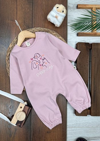 Pembe Baskılı Örgü Bebek Tulum