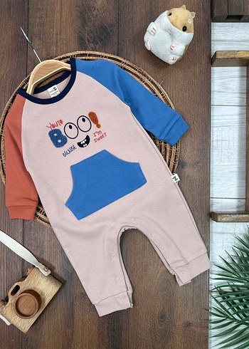 Diğer Renkli Baskılı Erkek Bebek Örme Pamuk Tulum