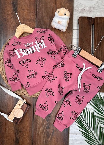 Bambi Baskılı Pembe Uzun Kollu Bebek Takımı