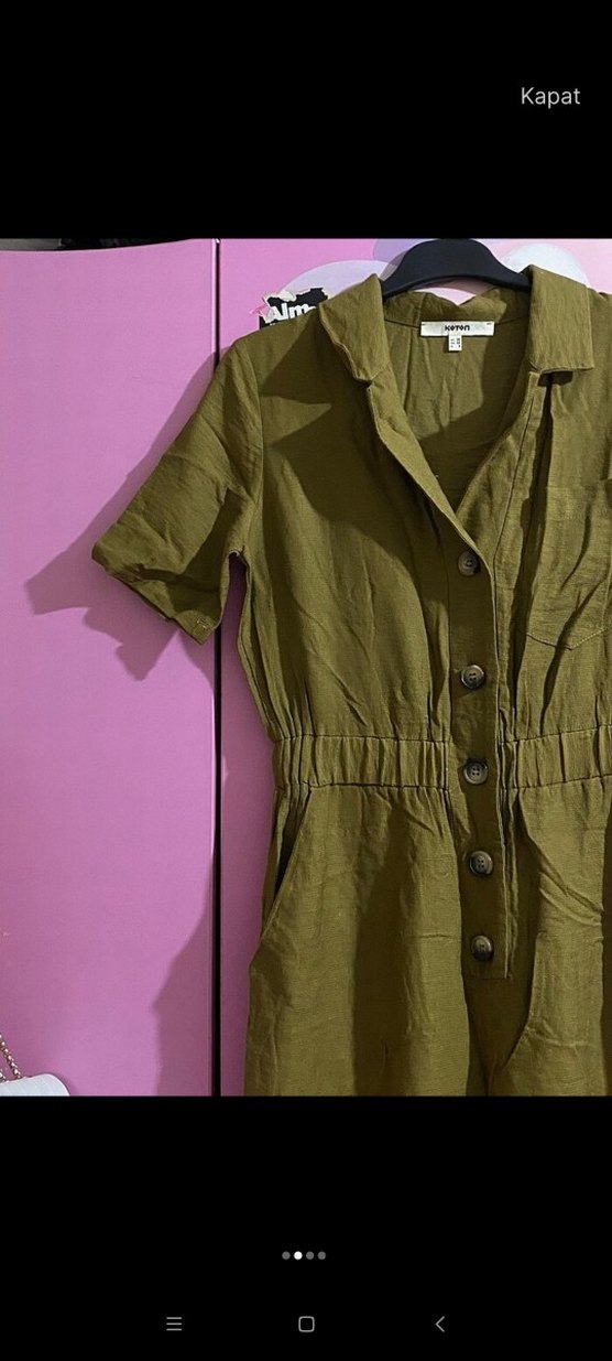 Kadın Haki Uzun Düğmeli Tulum - Görsel 2