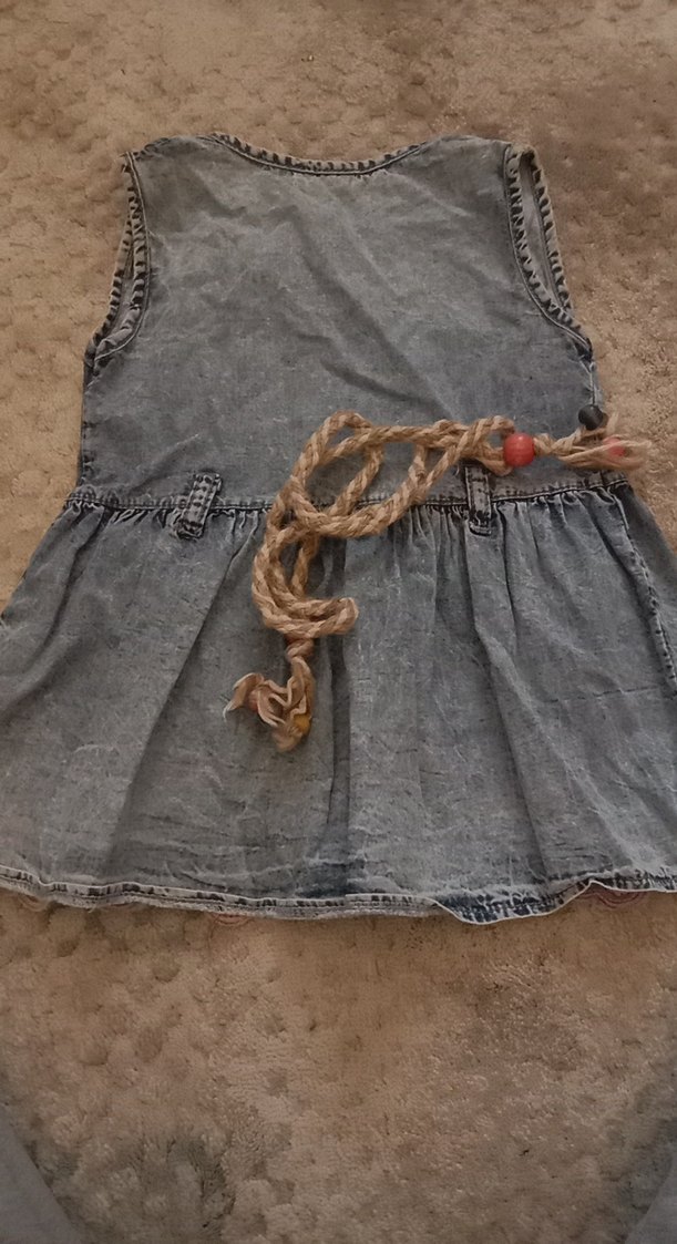 Nakışlı Gri Denim Kız Çocuk Elbise - Görsel 2