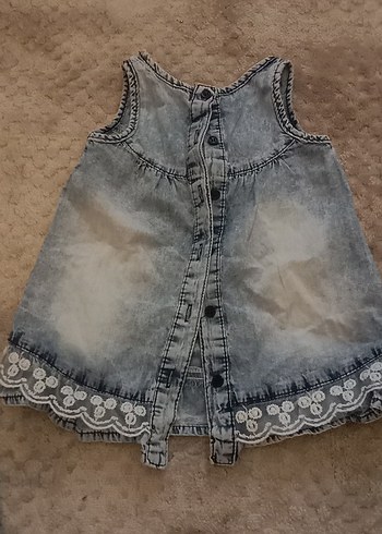 Gri Kız Çocuk Kot Elbise Nakışlı - Görsel 2