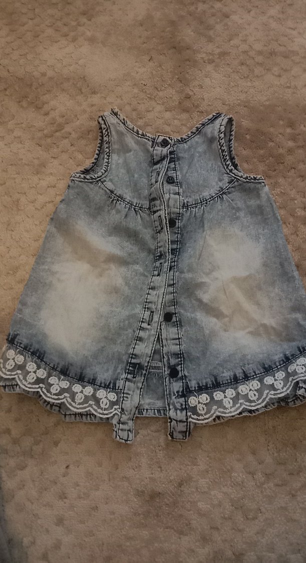 Gri Kız Çocuk Kot Elbise Nakışlı - Görsel 2