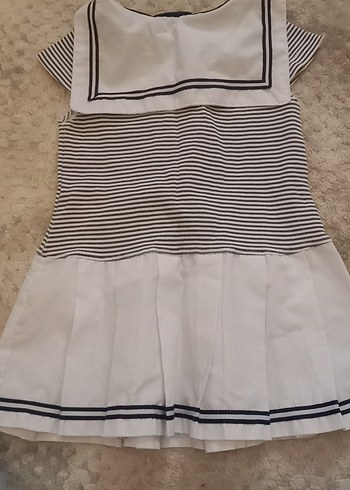 Kız Çocuk Gri Çizgili Düğmeli Elbise - Görsel 2