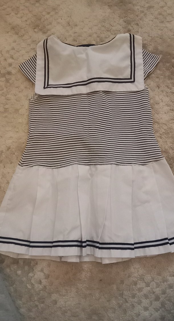 Kız Çocuk Gri Çizgili Düğmeli Elbise - Görsel 2