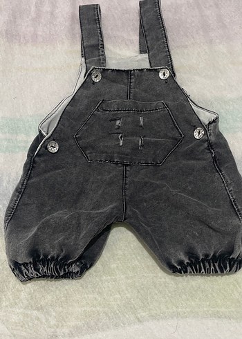 0-3 Ay Beden Erkek Çocuk Gri Batik Desenli Denim Salopet