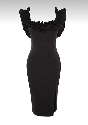 Siyah yırtmaçlı kalem elbise