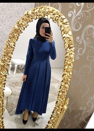 40 Beden Mavi abiye elbise