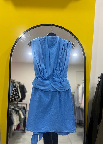 Zara Mavi Kolsuz Mini Elbise - Görsel 8