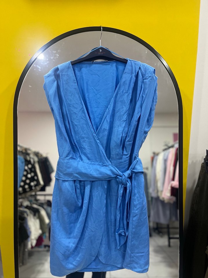 Zara Mavi Kolsuz Mini Elbise - Görsel 4