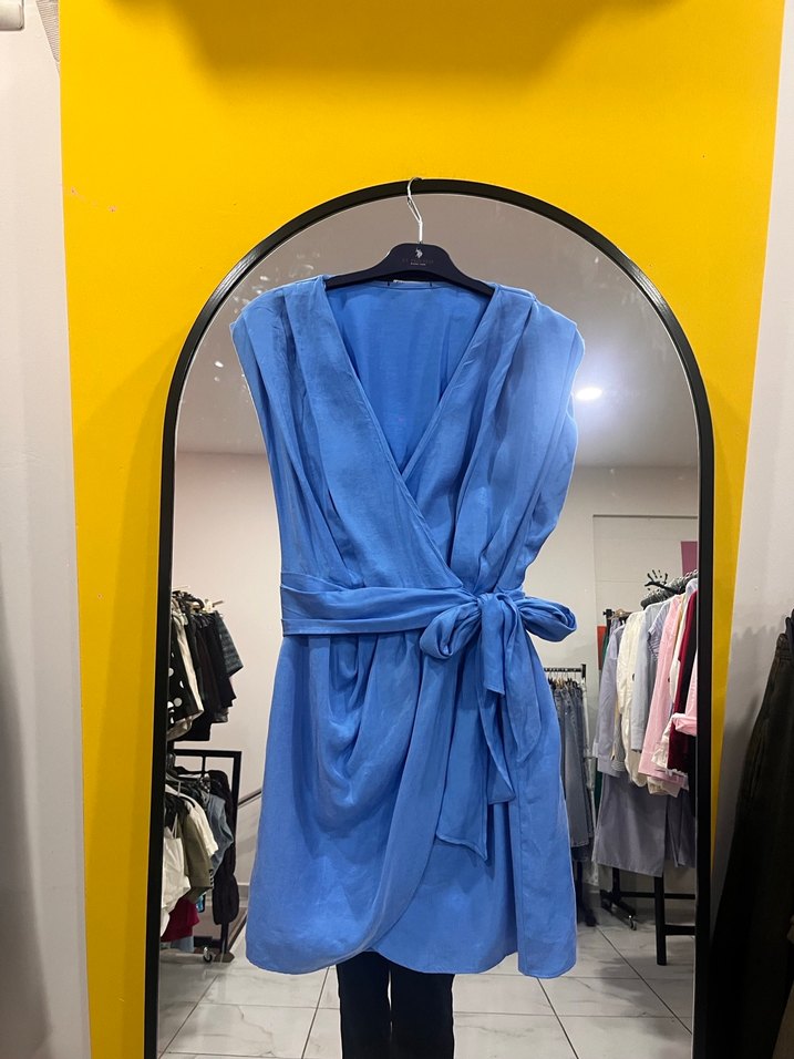 Zara Mavi Kolsuz Mini Elbise - Görsel 4