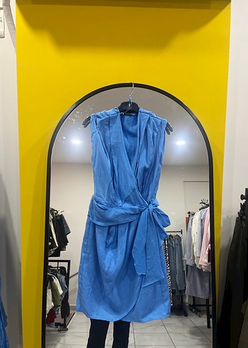 Zara Mavi Kolsuz Mini Kadın Elbise - Görsel 4