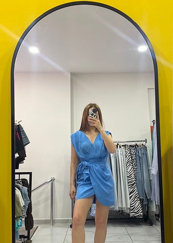 Zara Mavi Kolsuz Mini Kadın Elbise - Görsel 8