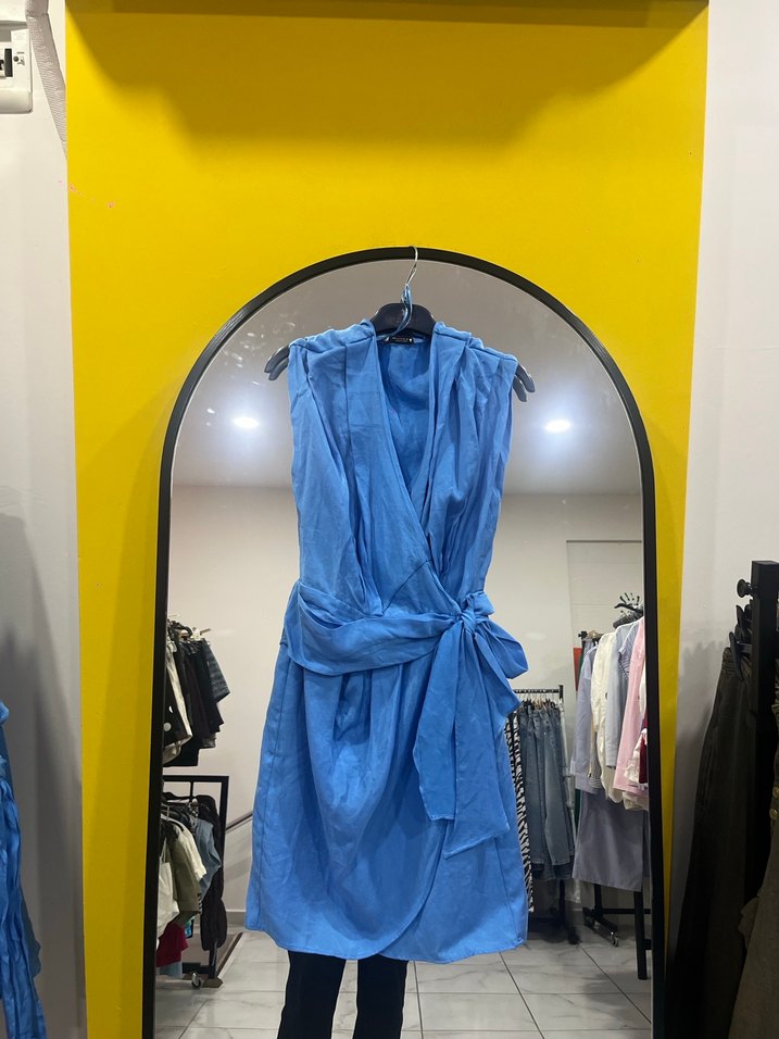 Zara Mavi Kolsuz Mini Kadın Elbise - Görsel 4