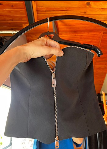 Zara Siyah  Fermuarlı Straplez Bustiyer - Görsel 3