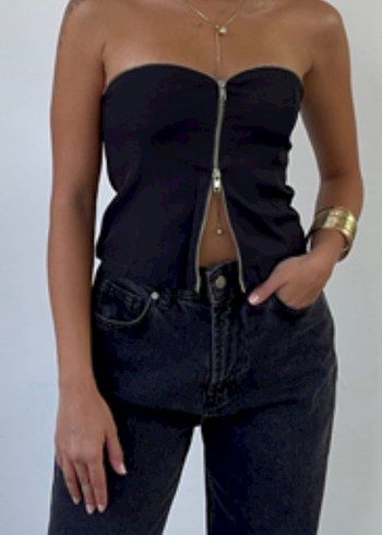 Zara Siyah  Fermuarlı Straplez Bustiyer - Görsel 2