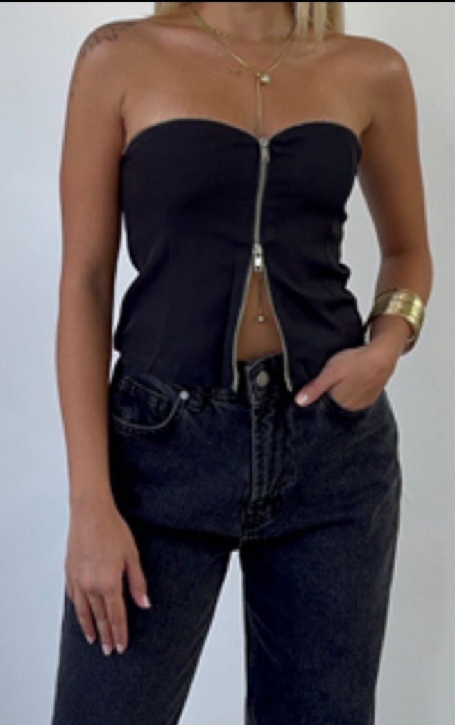 Zara Siyah  Fermuarlı Straplez Bustiyer - Görsel 2