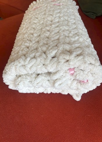 Beyaz peluş Örgü bebek Battaniyesi - Görsel 2