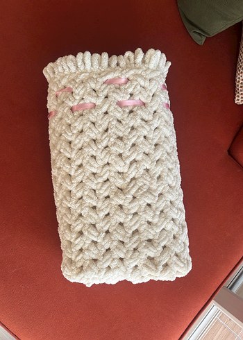 Beyaz peluş Örgü bebek Battaniyesi - Görsel 3