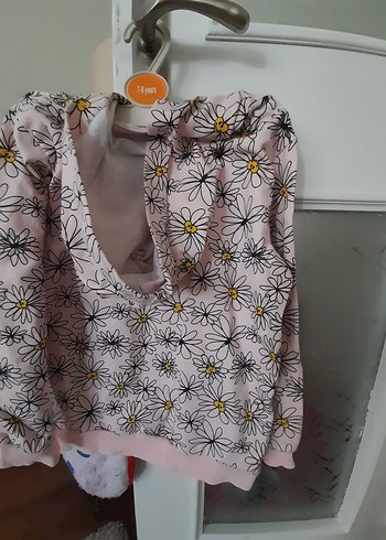 7 Yaş Beden Kız Çocuk Pembe Baskılı Fermuarlı swetshirt