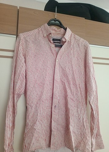 Düğmeli Pembe Erkek Keten Gömlek - Görsel 2