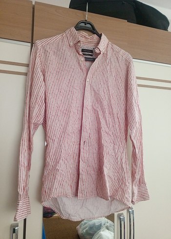 Düğmeli Pembe Erkek Keten Gömlek - Görsel 3