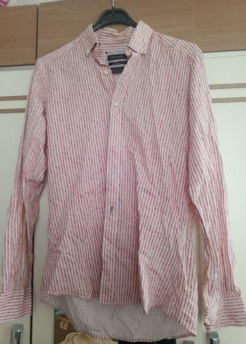 Düğmeli Pembe Erkek Keten Gömlek - Görsel 4