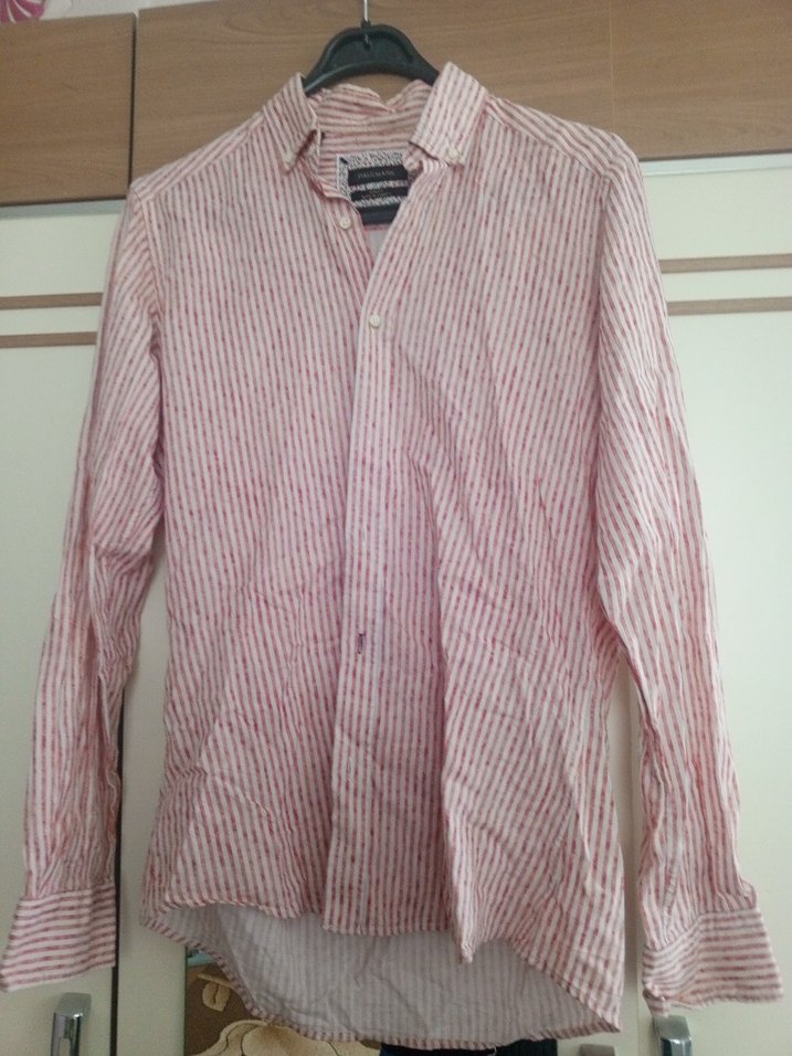 Düğmeli Pembe Erkek Keten Gömlek - Görsel 4