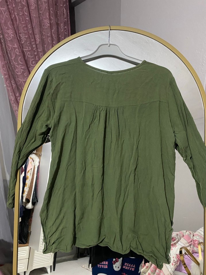 Nakışlı Yeşil Bohem Kadın Bluz - Görsel 3