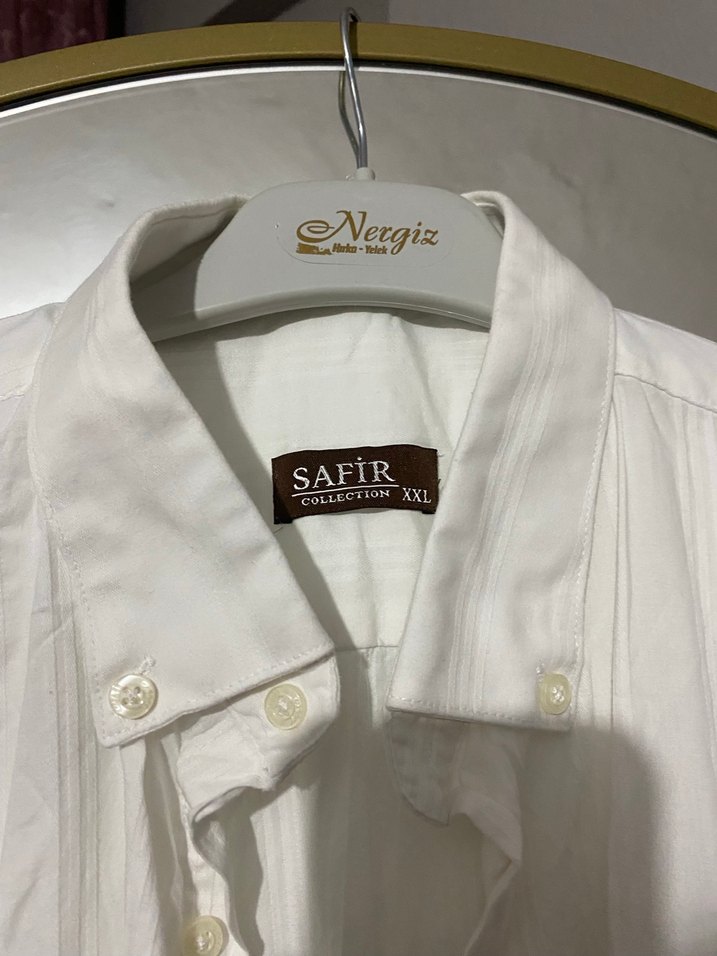 Düğmeli Beyaz Keten Erkek Gömlek - Görsel 2