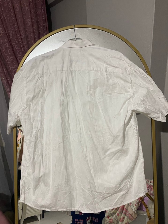 Düğmeli Beyaz Keten Erkek Gömlek - Görsel 3