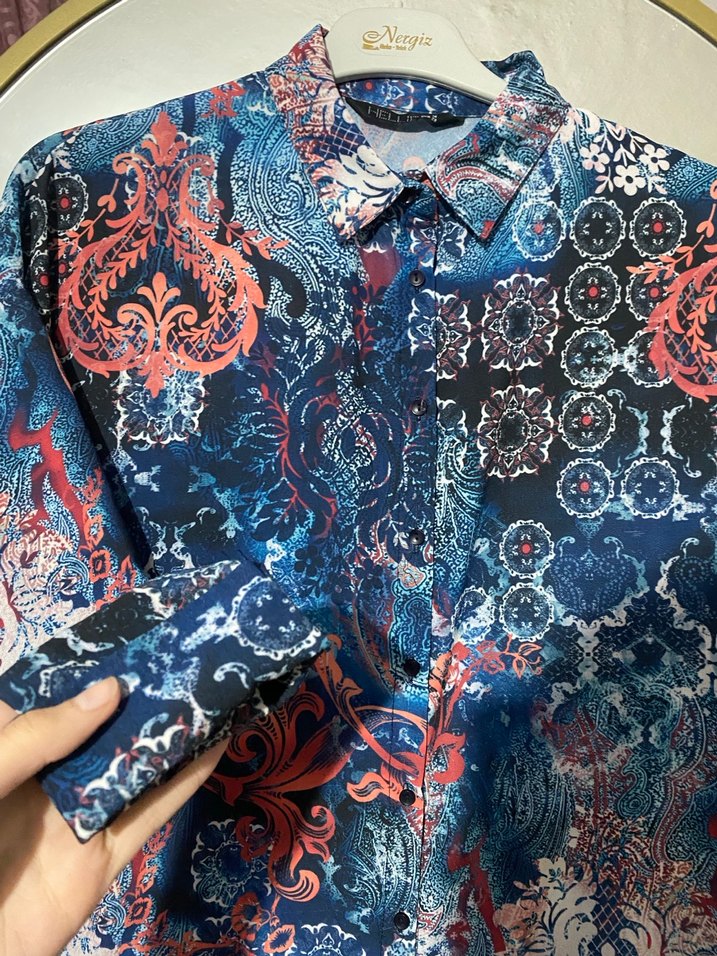 Kadın Çok Renkli Uzun Kollu Bohem Gömlek - Görsel 2