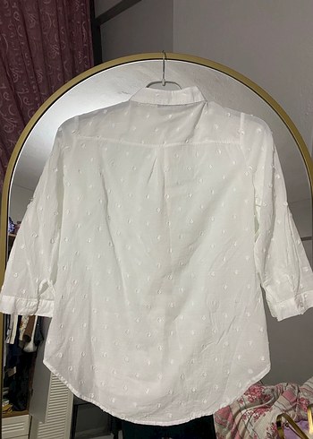 Düğmeli Beyaz Pamuklu Kadın Gömlek - Görsel 3