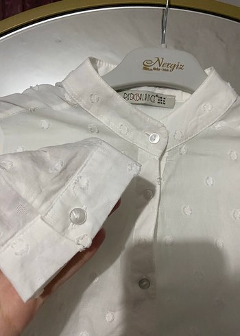 Düğmeli Beyaz Pamuklu Kadın Gömlek - Görsel 2