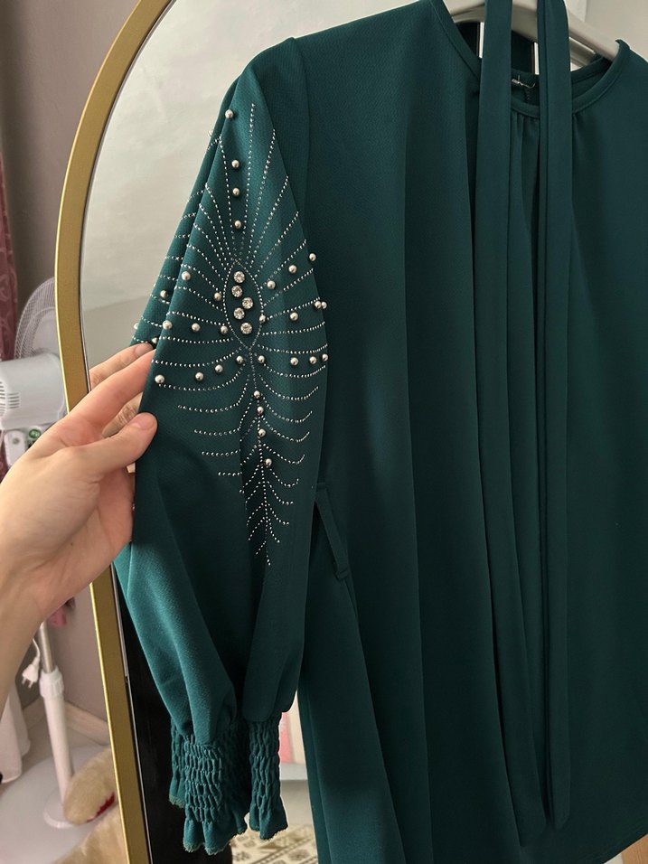 Kadın Yeşil Nakışlı Midi Takım - Görsel 2