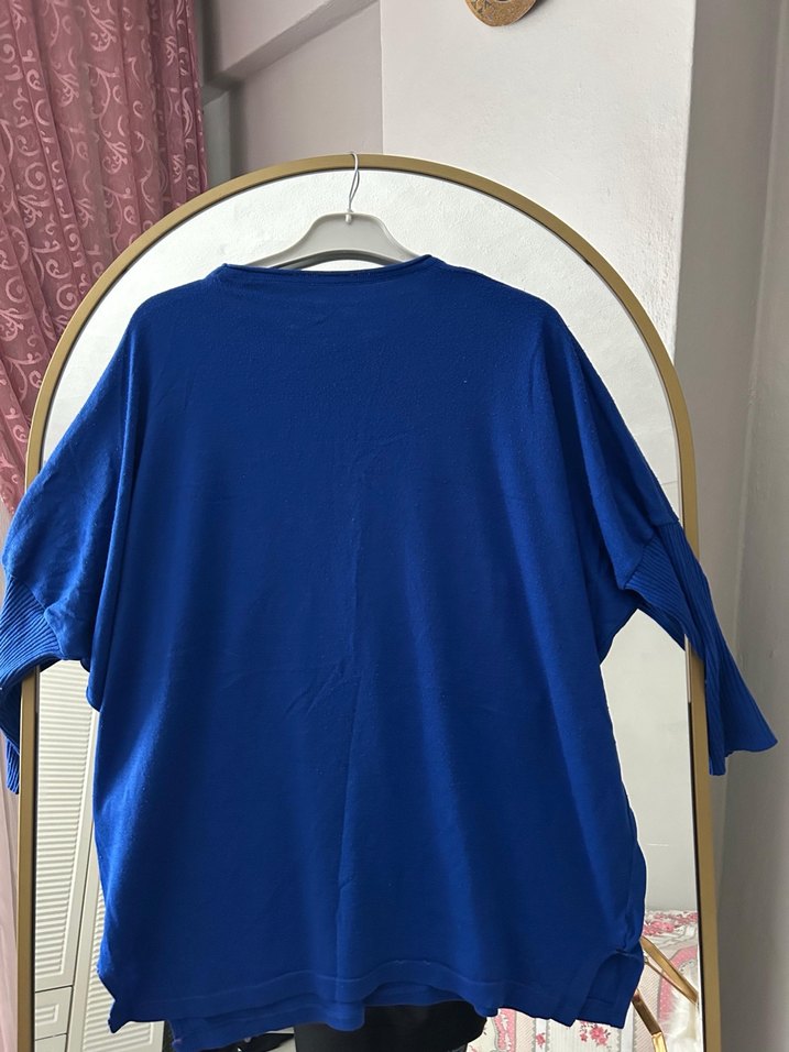 Nakışlı Mavi Kadın Örme Kazak - Görsel 3