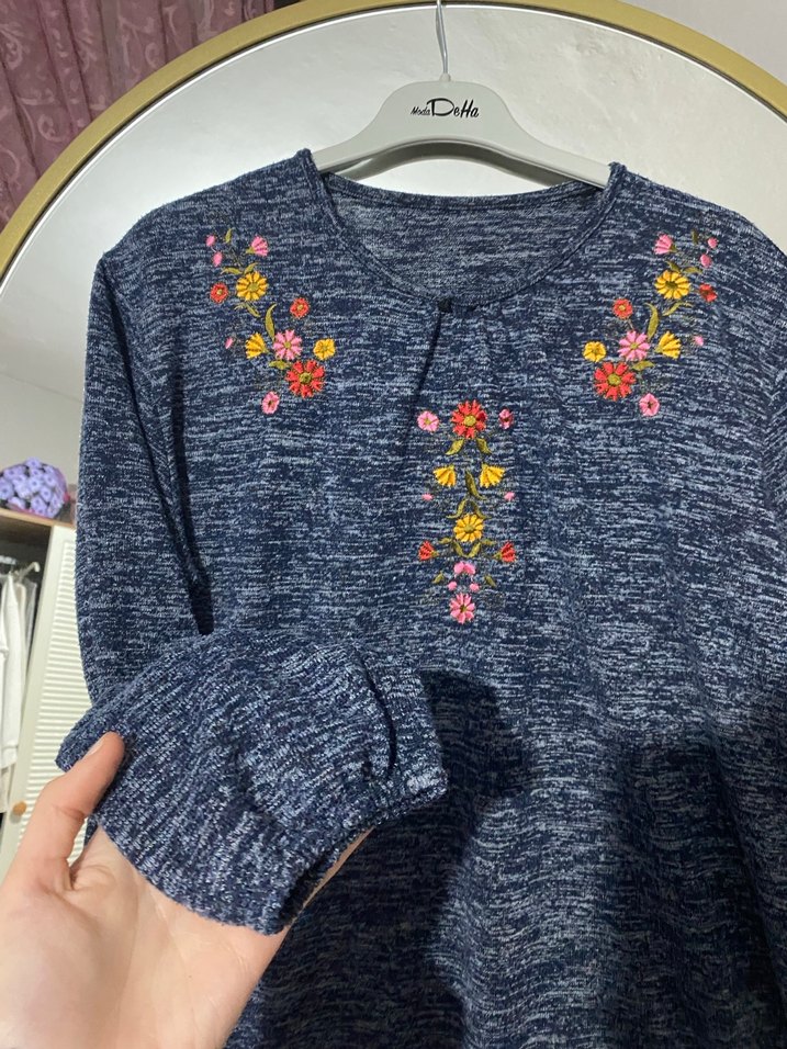 Nakışlı Bohem Kadın Triko Kazak - Görsel 2