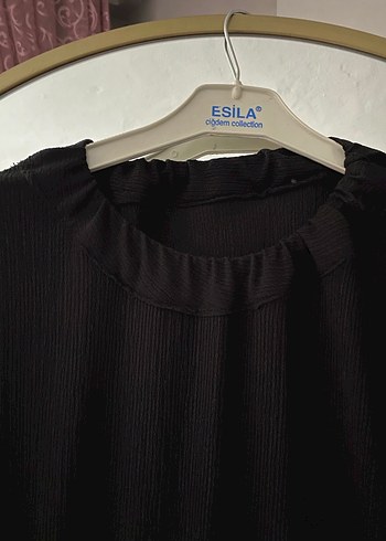 Uzun Kollu Siyah Fırfırlı Kadın Elbise - Görsel 2