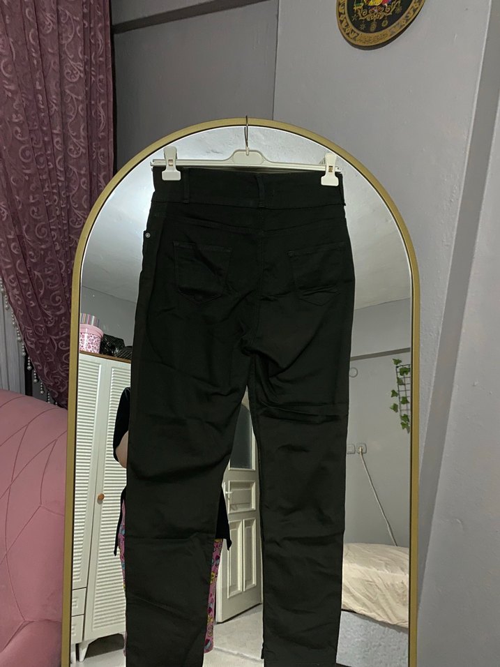 Kemerli Siyah Midi Kumaş Kadın Pantolon - Görsel 3