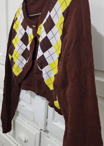 Uzun Kollu Ekose Desenli Bolero - Görsel 3