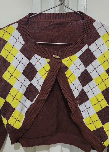 Uzun Kollu Ekose Desenli Bolero - Görsel 2