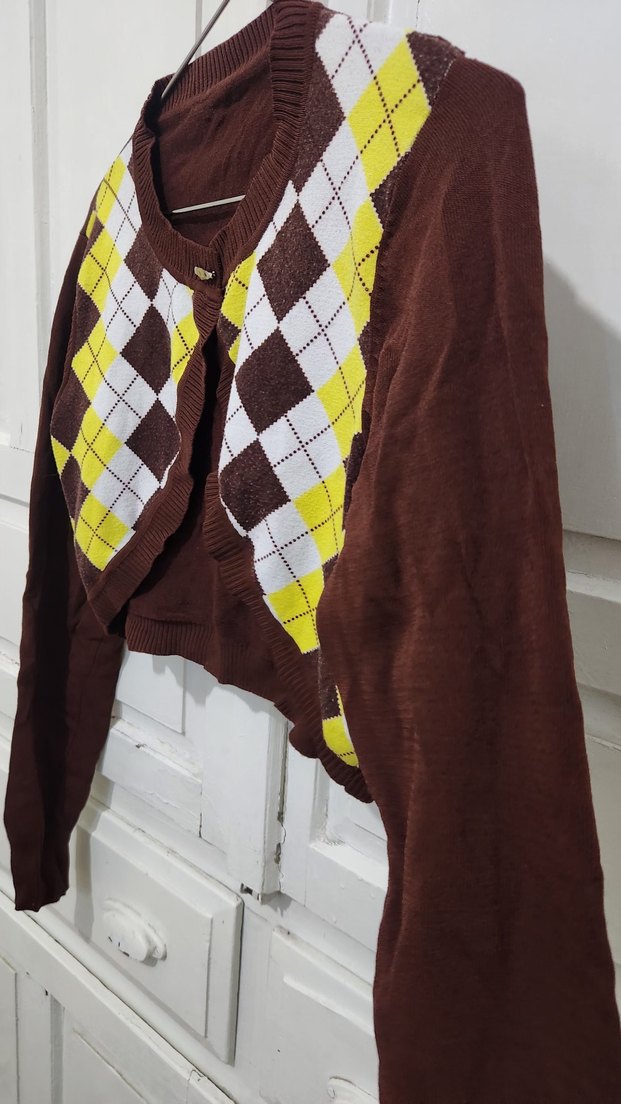 Uzun Kollu Ekose Desenli Bolero - Görsel 3