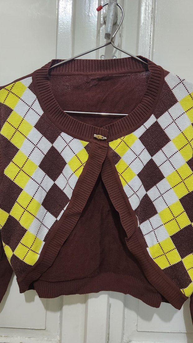 Uzun Kollu Ekose Desenli Bolero - Görsel 2