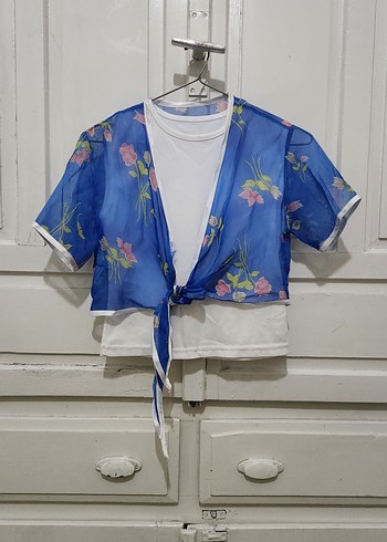 Kız Çocuk Mavi Desenli Bolero - Görsel 2