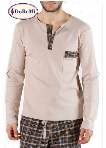 Düğmeli Kahverengi Gri Erkek Pijama Takımı - Görsel 2