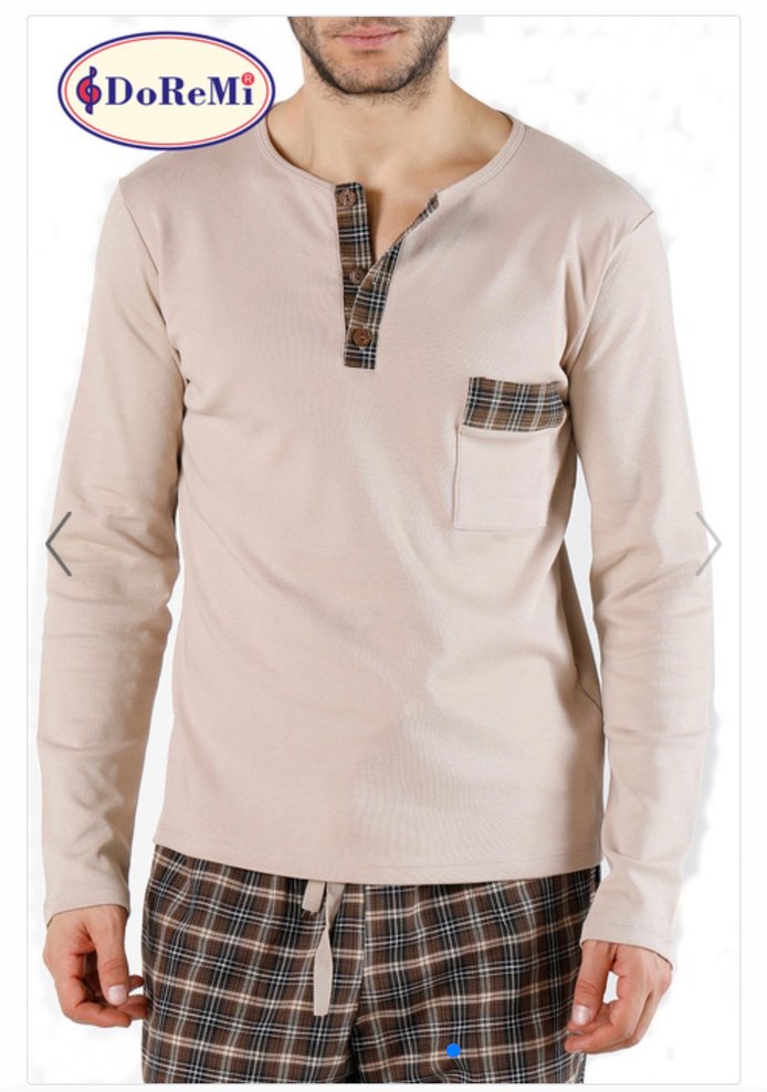 Düğmeli Kahverengi Gri Erkek Pijama Takımı - Görsel 2