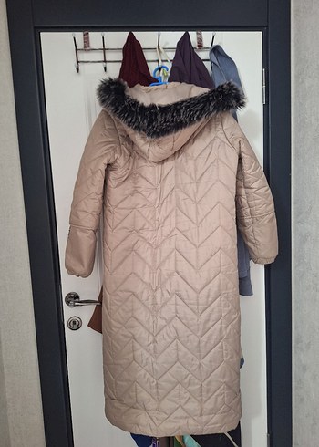 Bej Uzun Kadın Kışlık Mont - Görsel 5