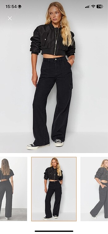 Siyah kargo cepli jean
